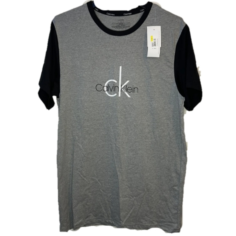 NEW Calvin Klein men's Gray w Black Sleeves Signature Logo T-Shirt.